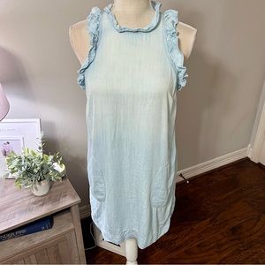 Chelsea & Violet Chambray Shift Ruffle Detailed Dress w/ Pockets! Sz XS